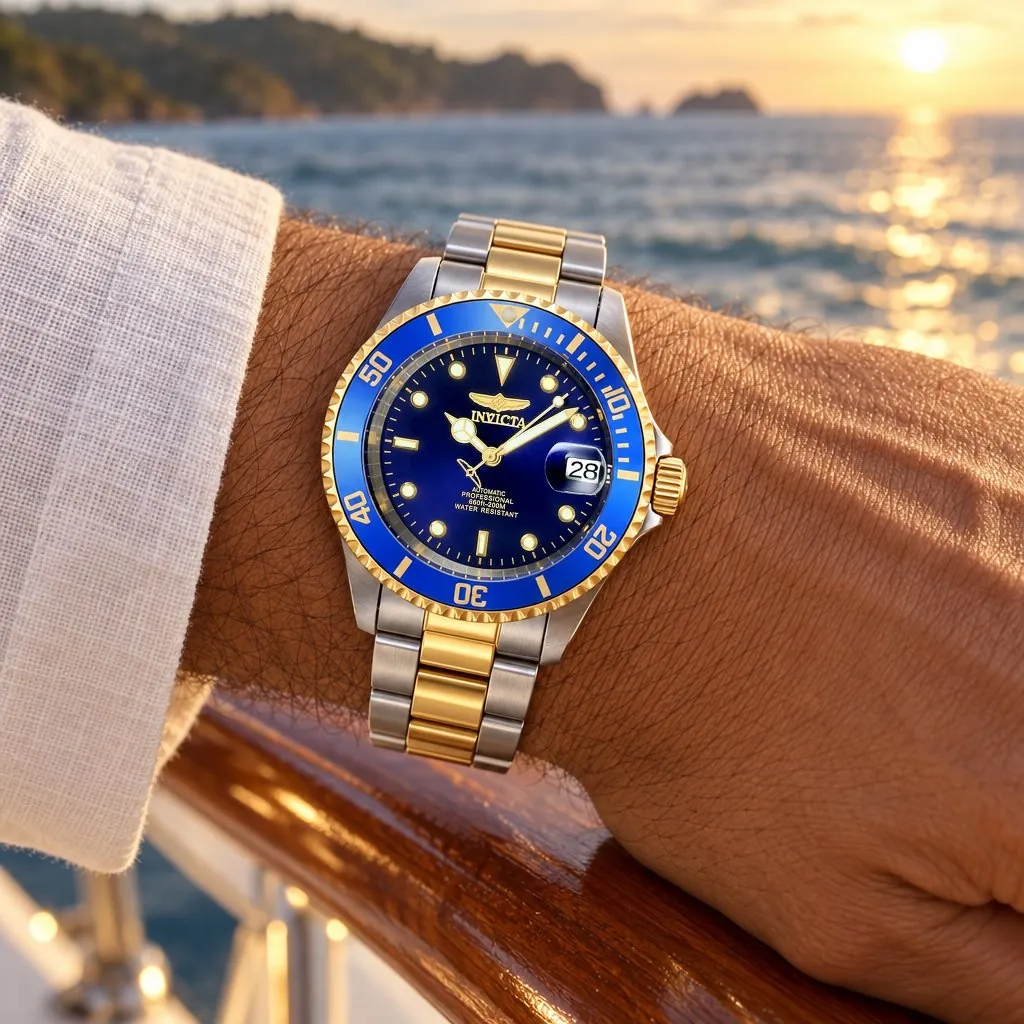 Invicta Pro Diver Automático, dos tonos con esfera azul (8928OB) en la muñeca