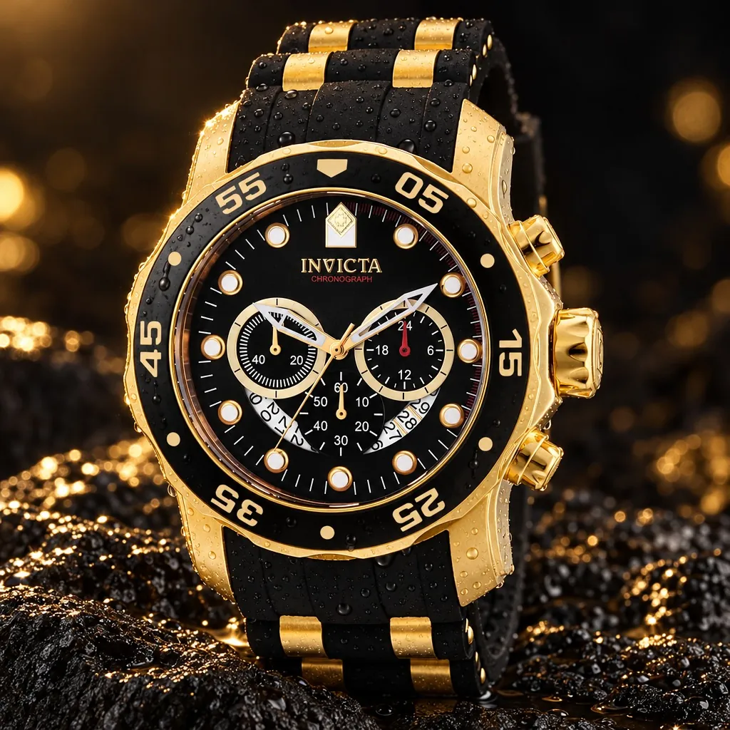 Invicta Pro Diver cronógrafo, negro y oro con correa (6981)