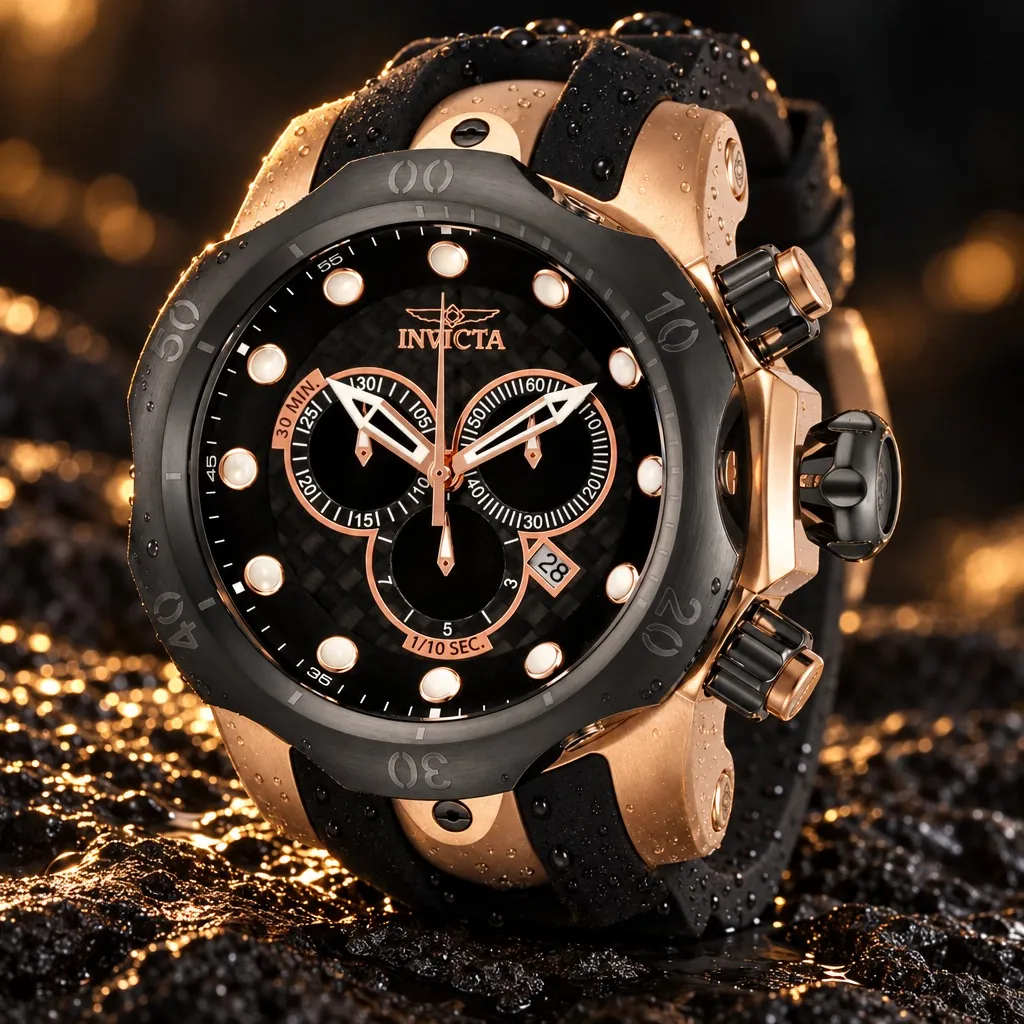 Invicta Venom cronógrafo, negro y oro rosa (0361)